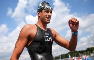 epa04353138 Matteo Furlan of Italy reacts after competing in the men's 10km Open Water final during the 32nd LEN European Swimming Championships 2014 at the Gruenau course in Berlin, Germany, 14 August 2014. EPA/MICHAEL KAPPELER